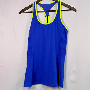 Kyodan Womens Petite Small Racerback Athletic Tank Top Blue Neon Trim Workout